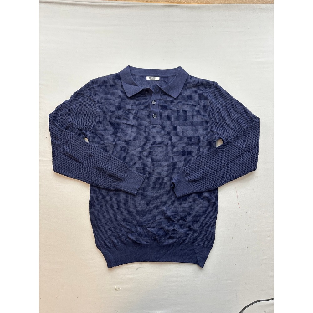 COOFANDY Mens Navy Waffle Knit Long Sleeve Polo Sweater Small Business Casual